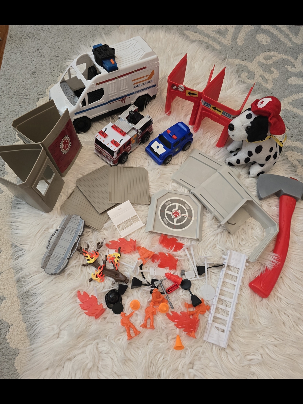 Kids Fire Rescue Playset Accessories with Red and Blue Pieces